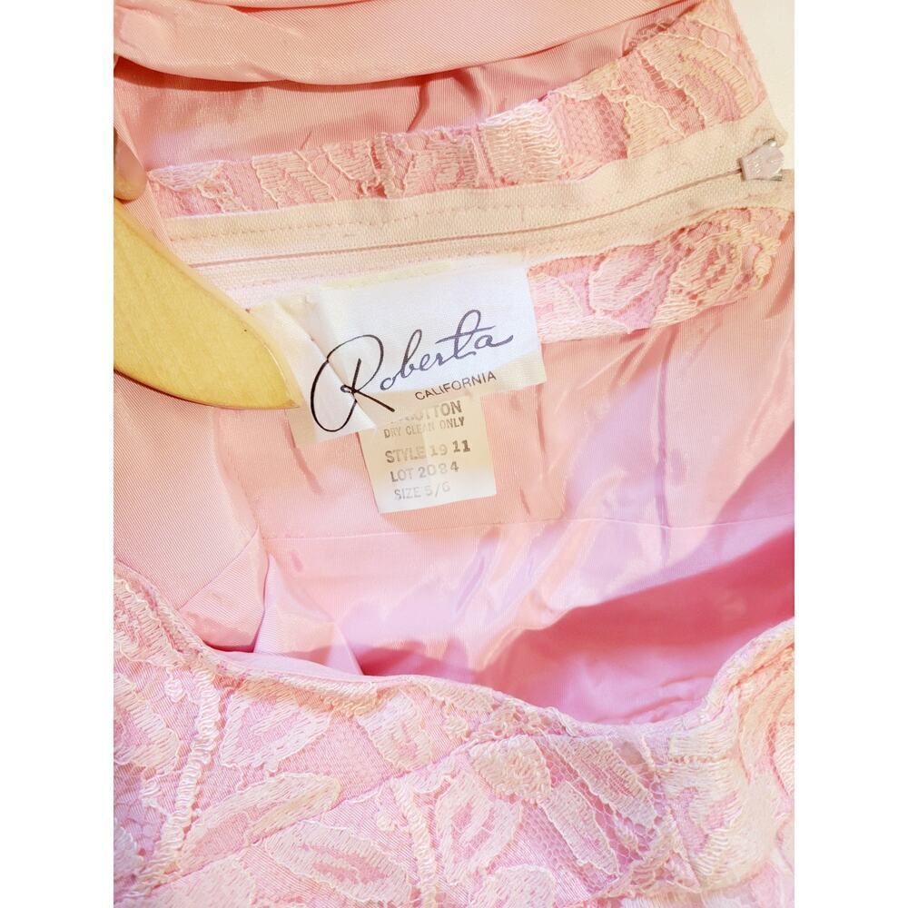 Roberta California Vintage Pink Lace Ruffle Bodycon Dress – Size 5/6 - Picture 10 of 14